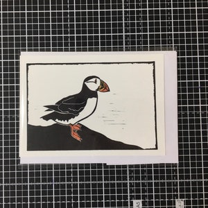 Puffin wenskaart - van een lino print