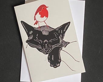 Black cat Christmas greetings card