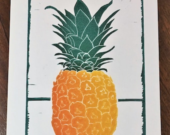 Pineapple art print - from an original lino print