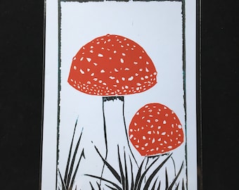 Mushrooms art print - from an original lino cut