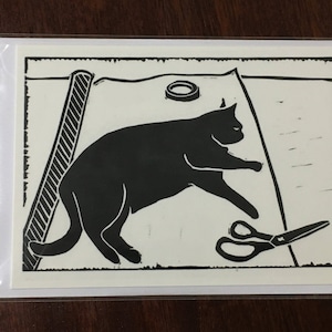 Carte de voeux chat - à partir d'une impression lino
