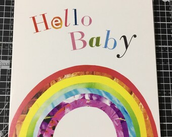 Hello Baby rainbow greetings card from an original collage