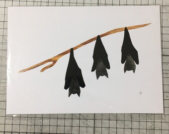 Hanging bats collage - Art print A5