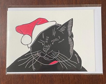 Black cat Christmas greetings card