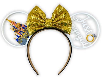 Just Engaged Cinderella Castle 3D Printed Ears | Bride Cinderella Castle Mouse Ears | Interchangeable Mouse Ears | New Castle Mouse Ears