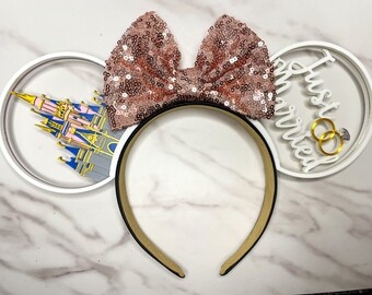 Just Married Cinderella Castle 3D Printed Ears | Bride Cinderella Castle Mouse Ears | Interchangeable Mouse Ears | New Castle Mouse Ears