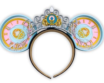 Cinderella Carriage 3D Ears | Cinderella Clock Mouse Ears with Crown | Cinderella 3D Ears | Interchangeable Mouse Ears | Customizable
