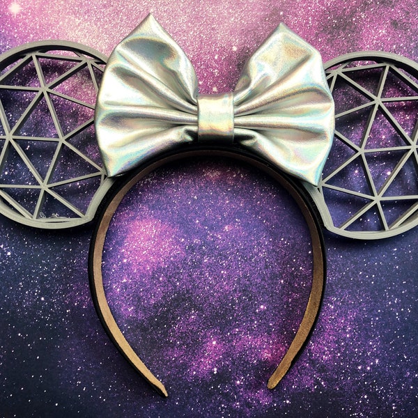 3D Grand Miraculous Space Ship Ears| Geodesic Sphere, Interchangeable Ears | Spaceship Earth Ears | Choose Your Bow
