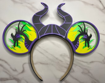 Maleficent Dragon 3D Ears | Mistress of Evil | 3D Printed Ears | Mal Villain Ears | Interchangeable 3D Mouse Ears