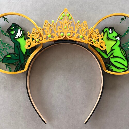 Princess and Frog 3D Ears | 3D Printed Mouse Ears | Crown or Bow | Interchangeable 3D Mouse Ears