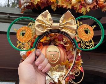 Cinderella Pumpkin Carriage 3D Ears | Halloween Mouse Ears with Crown | Cinderella 3D Ears | Interchangeable Mouse Ears | Customizable
