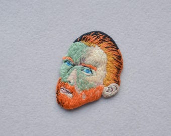 Van Gogh embroidered brooch, Vincent self portrait, embroidered felted brooches, embroidered pin, famous artist, famous painting, felt art
