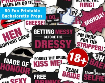 50 Fun Printable Bachelorette Party Props Hen Party Props | Funny DIY Photo Booth Speech Bubbles & Props | Instant Digital Download - PDF