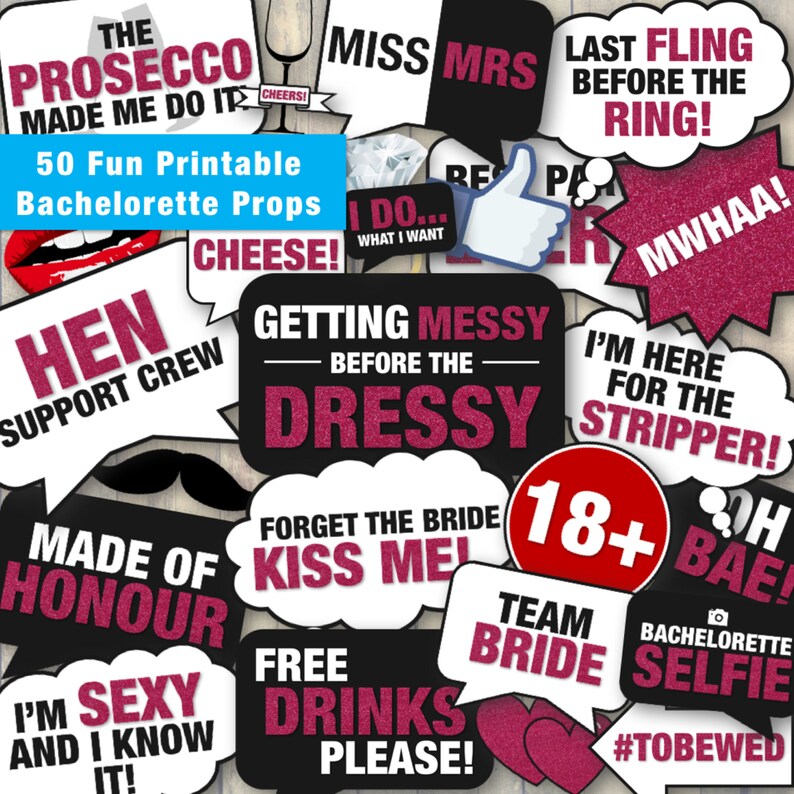 50 Fun Printable Bachelorette Party Props Hen Party Props Etsy