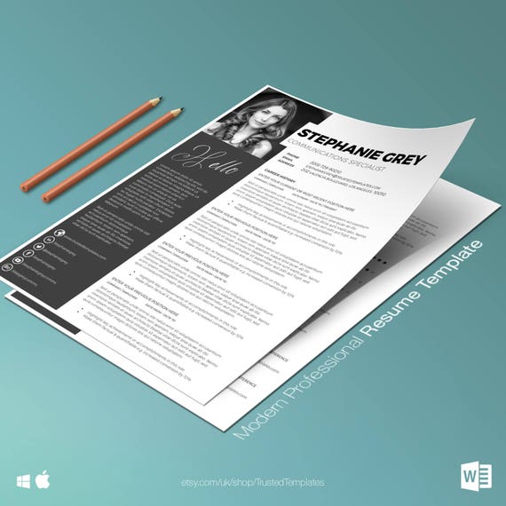 modern resume template modern cv template easy to edit resume template word cover letter two page resume template instant download etsy modern resume template