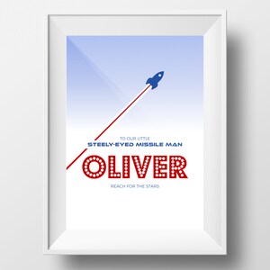 Oliver - Printable Personalised Nursery Decor - Steely Eyed Missile Man Cute Baby Gift - Baby Print - Nursery Print Space Print Oliver Name