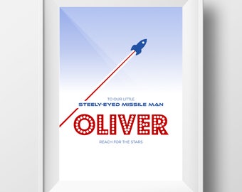 Oliver - Arredamento per la cameretta personalizzato stampabile - Steely Eyed Missile Man Regalo per bambini carino - Stampa per bambini - Spazio di stampa della scuola materna Stampa Nome Oliver