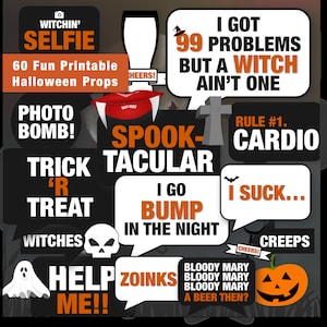 60 種類の楽しいハロウィーン プリント パーティー小道具 | ハロウィーン フォトブース | DIY ハロウィーン小道具 吹き出しと小道具 | インスタント デジタル ダウンロード - PDF