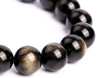 Obsidian Beads Gold Black Round Polished Natural Gemstone - Etsy