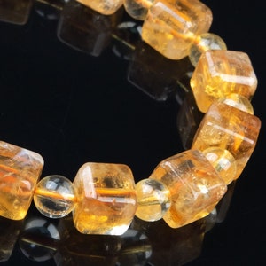 26 Pcs - 8-9MM Yellow Citrine Bracelet Grade A+ Genuine Natural Beveled Edge Faceted Cube Gemstone Beads (117810h-3975)