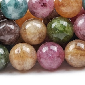 Jade Gemstone Beads 10MM Multicolor Tourmaline Round AAA Quality Loose Beads (124912)