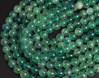 Genuine Natural Fluorite Gemstone Beads 12MM Green Round AAA Quality Loose Beads (107095)
