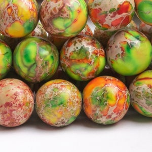 Sea Sediment Imperial Jasper Gemstone Beads 10MM Yellow Green Round AAA Quality Loose Beads (123889)