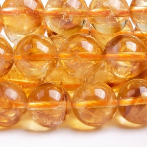 Genuine Natural Citrine Gemstone Beads 9MM Deep Brown Yellow Round Loose Beads (119570)