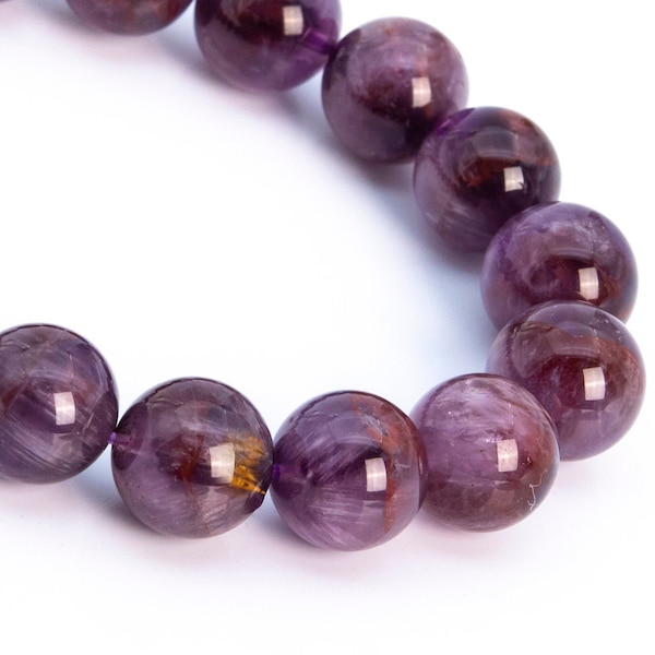 17 Pcs - 12-13MM Auralite 23 Crystal Cacoxenite Bracelet Full Purple Grade AAA Genuine Natural Round Gemstone Beads (114953)