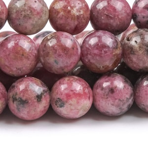 Genuine Natural Thulite Gemstone Beads 8-9MM Gray Pink Round AA Quality Loose Beads (124552)