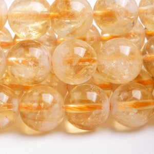 Genuine Natural Citrine Gemstone Beads 8-9MM Yellow Cloudy Round AB Quality Loose Beads (119491)