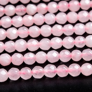 Genuine Natural Rose Quartz Gemstone Beads 4MM Pink Faceted Round AAA Quality Loose Beads (107683)