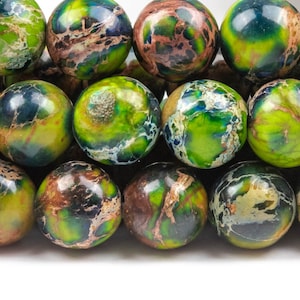 Sea Sediment Imperial Jasper Gemstone Beads 10MM Green Round AAA Quality Loose Beads (124903)