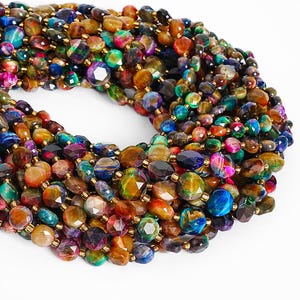 Genuine Natural Tiger Eye Gemstone Beads 6MM 8MM 10MM Rainbow Pancake Coin AA Quality Loose Beads