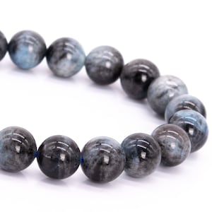 22 Pcs - 8-9MM Gray Blue Aquamarine Biotite Inclusions Bracelet Brazil Grade AA+ Genuine Natural Round Gemstone Beads (115413)