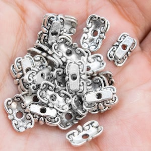 30 Pcs - 11x3MM Rectangle Bead Cap Antique Silver Tone Zinc Alloy Bead Cap (62808-2331)