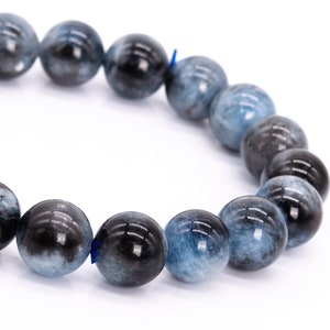 20 Pcs - 9-10MM Devil Blue Aquamarine Biotite Inclusions Bracelet Brazil Grade AA+ Genuine Natural Round Gemstone Beads (115424)