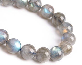 118085h-4012 17 Pcs 11-12MM Gray Labradorite Bracelet Madagascar Grade AAA Genuine Natural Round Gemstone Beads