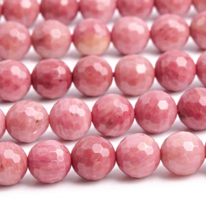 Genuine Natural Rhodonite Gemstone Beads 7-8MM Rose Pink Micro Faceted Round AAA Quality Loose Beads (111855)