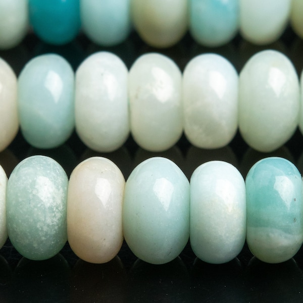 Genuine Natural Amazonite Gemstone Beads 8x5MM Blue Rondelle A Quality Loose Beads (106847)