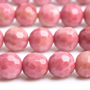 Genuine Natural Rhodonite Gemstone Beads 6MM Rose Pink Micro Faceted Round AAA Quality Loose Beads (111854)