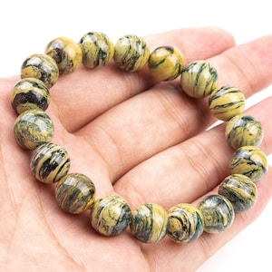 18 stuks - 11-12 mm geelgroene canyon jaspis armband Afrika A+ echte natuurlijke ronde edelsteenkralen (117738 uur-3972)
