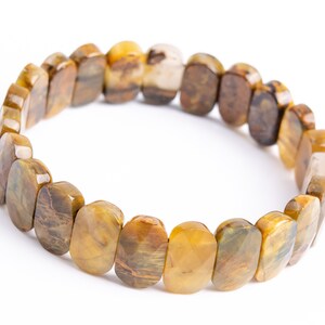 23 Pcs - 14x4MM Yellow Brown Pietersite Bracelet Grade A Genuine Natural Faceted Oval Gemstone Beads (117958h-3987)