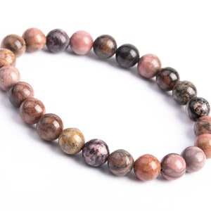 Genuine Natural Rhodonite Gemstone Beads 8MM Pink Round AAA Quality Bracelet (106625h-2024)