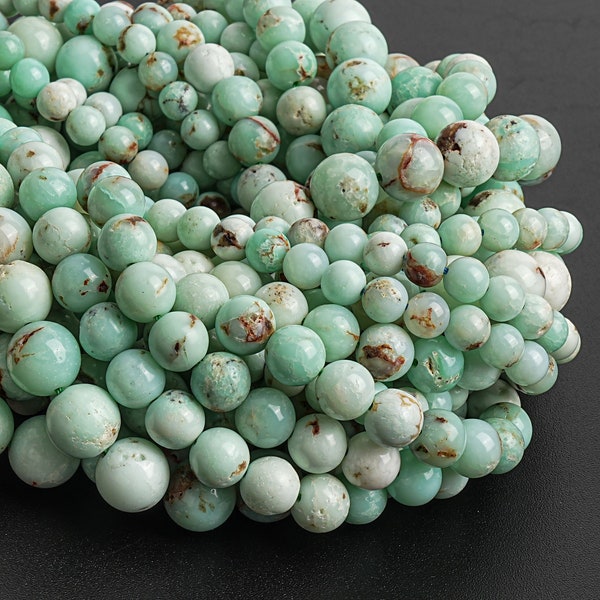 Cuentas sueltas de calcedonia natural genuina de 6 mm, 8 mm y 10 mm, redondas y verdes, de calidad AA.