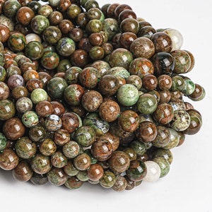 Genuine Natural Madagascar Green Opal Gemstone Beads 6-7MM 8-9MM 10MM Brown Green Round AA Quality Loose Beads