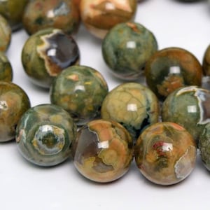Genuine Natural Rhyolite Gemstone Beads 10MM Green Round AA Quality Loose Beads (101206)