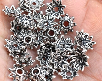 30 Pcs - 8MM Flower Bead Cap Antique Silver Tone Zinc Alloy Bead Cap (62860-2340)