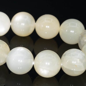 Genuine Natural Moonstone Gemstone Beads 12MM White Flas Milky Yellow Round AB Quality Loose Beads (110776)