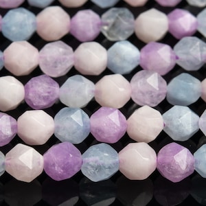 Genuine Natural Aquamarine Rose Quartz Amethyst Gemstone Beads 5-6MM Rainbow Star Cut Faceted AAA Quality Loose Beads (107106)